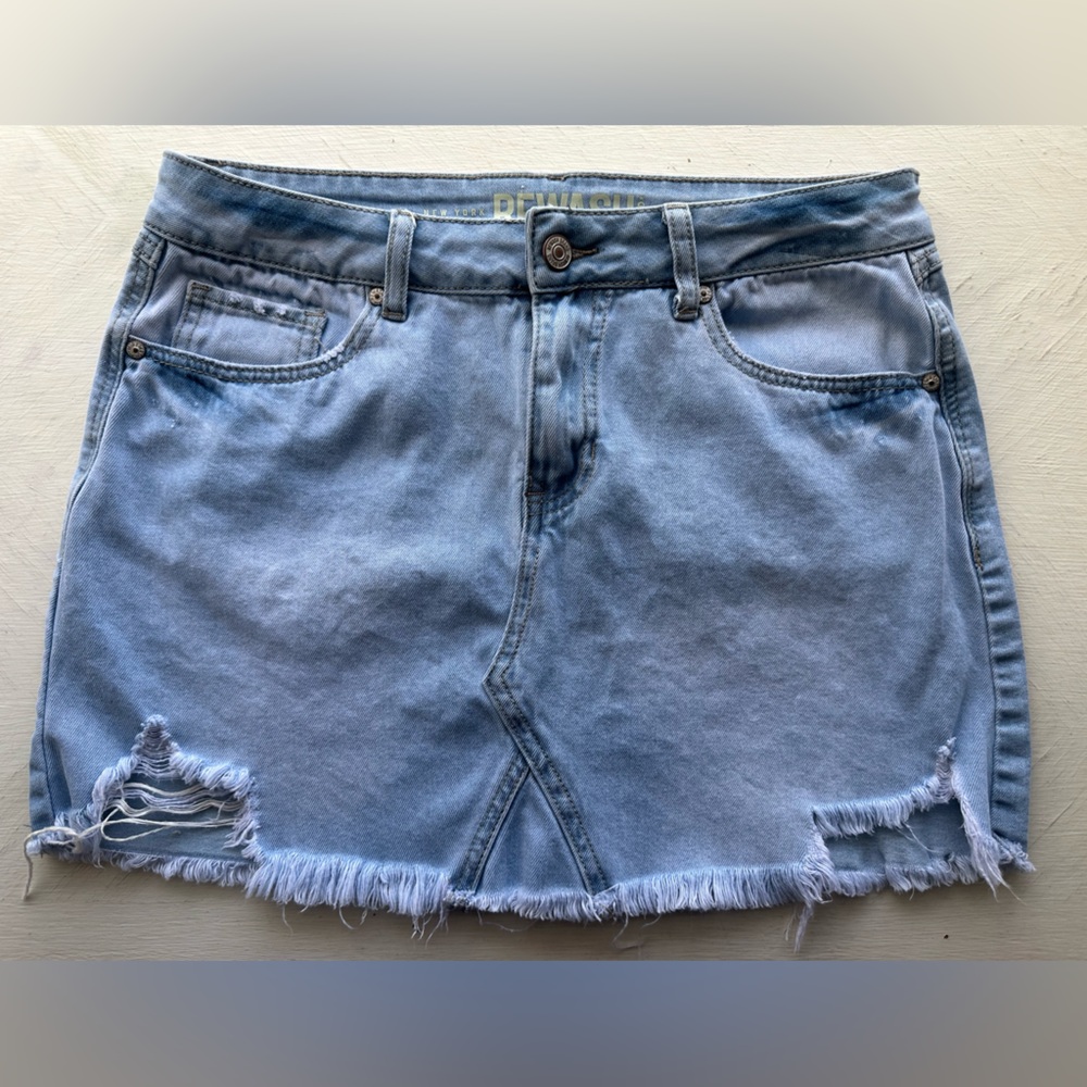 Rewash denim mini skirt with frayed hem